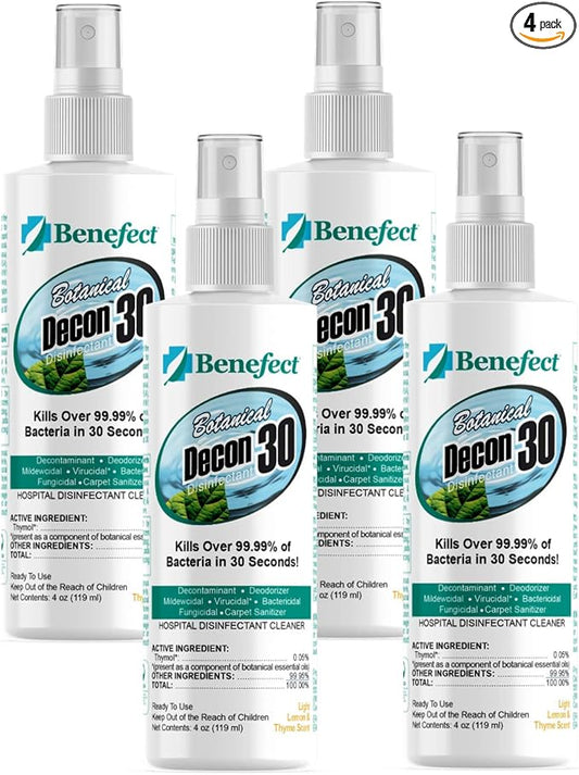 Benefect Botanical Decon 30 Disinfectant Cleaner, 4 oz. Spray Bottle, Light by Benefect