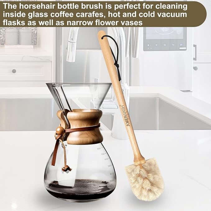 Bottle Brush Cleaner with Horsehair Bristles, 13-3/4 Inch Long Wood Handle - Image 3