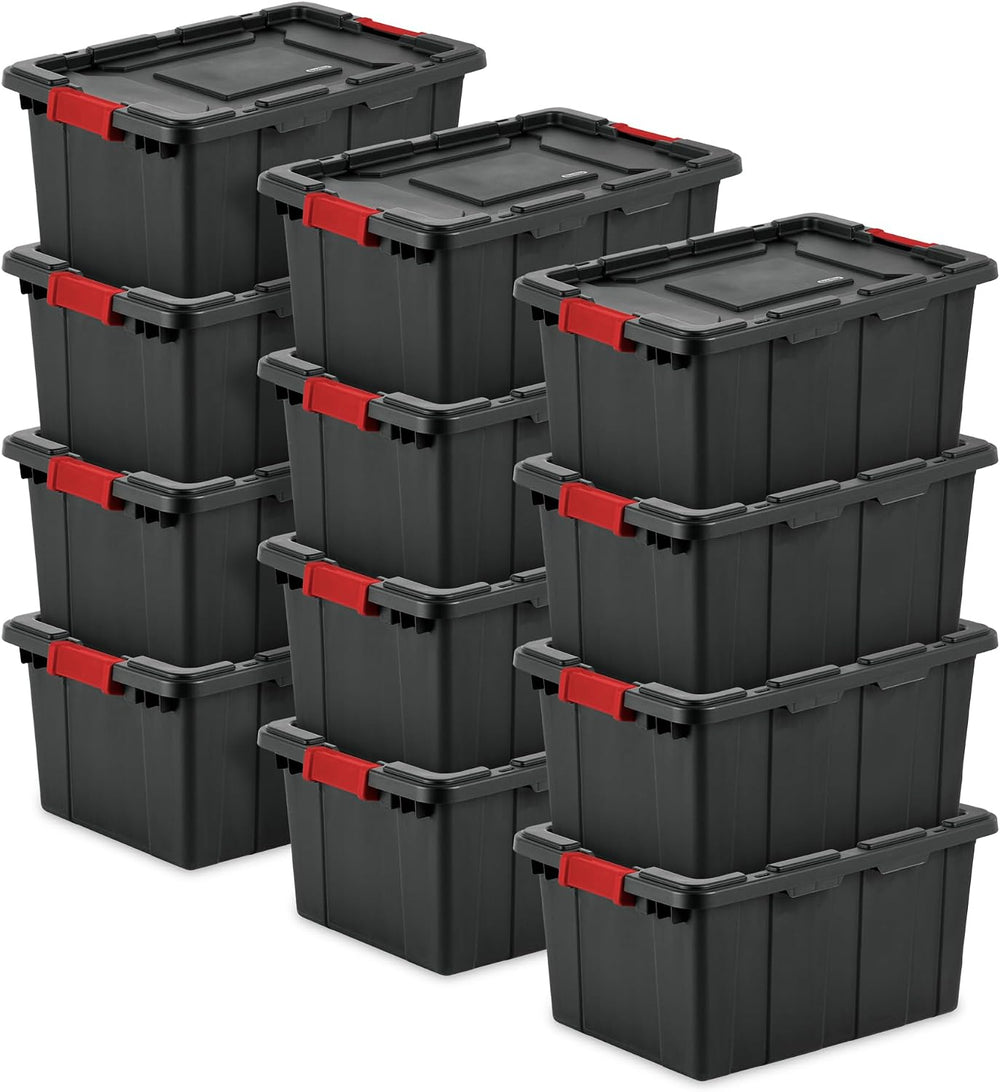 Sterilite Industrial Storage Tote with Lids for Garage, 15 Gallon, 12-Pack