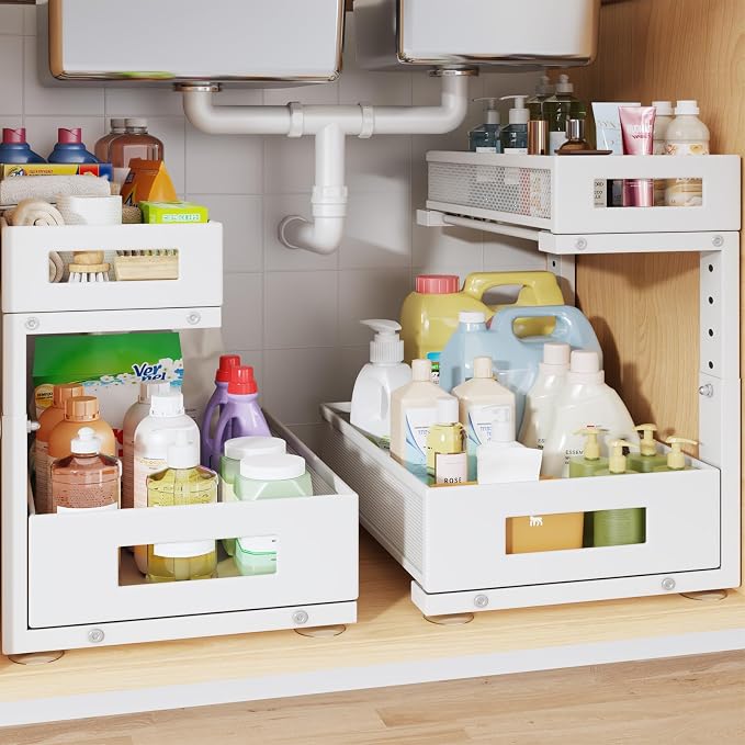 2-Pack Under Sink Storage Organizer, Large 2-Tier Elegant Mesh Pull Out Shelf by UnderSinkOrganizer