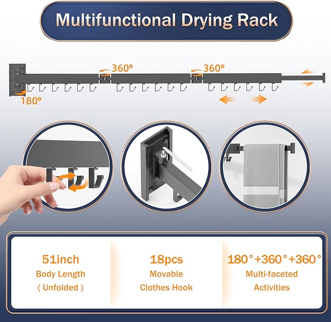 Clothes Drying Rack, Laundry Drying Rack Wall Mount, Space Saver Clothes Rack - Image 4