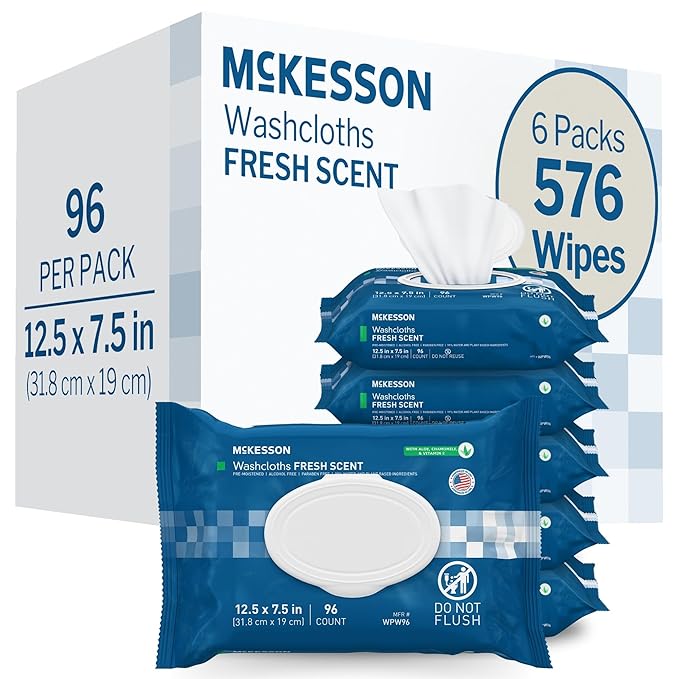 McKesson Washcloth Wipes for Adults, Scented Disposable Wash Cloths for Body by McKesson