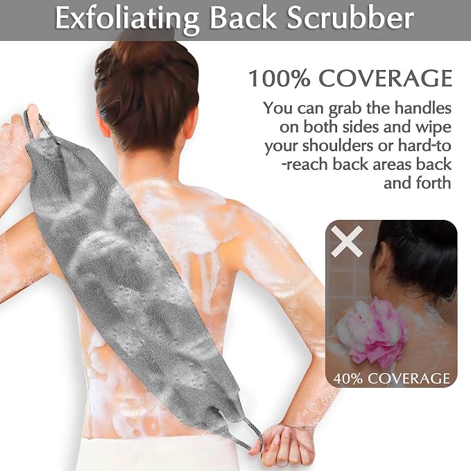 Anezus Exfoliating Back Scrubber Bath Gloves Set, Exfoliating Shower Towel - Image 4