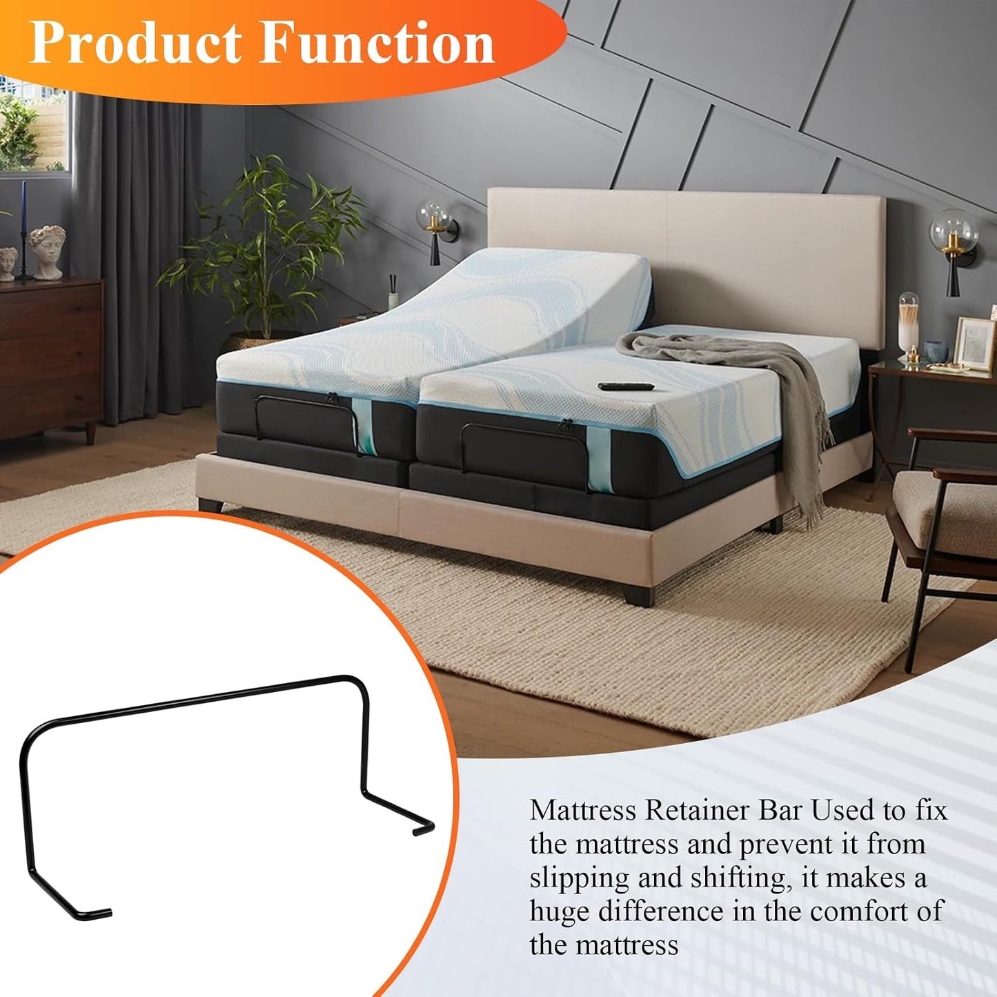 20 Inches Mattress Retainer Bar 6300340/63003340, Fit for Tempur-Pedic Ergo, Prevent Mattress from Slipping and Shifting, Foot Retainer Bar Can not be Used for Lifting The Adjustable Bed, 1 Pc