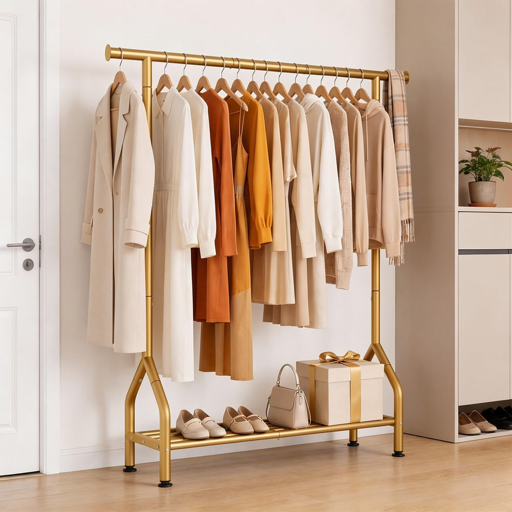 EAGMAK Sturdy Clothing Racks with Shelf, Metal Clothes Rack with Leveling Fee...