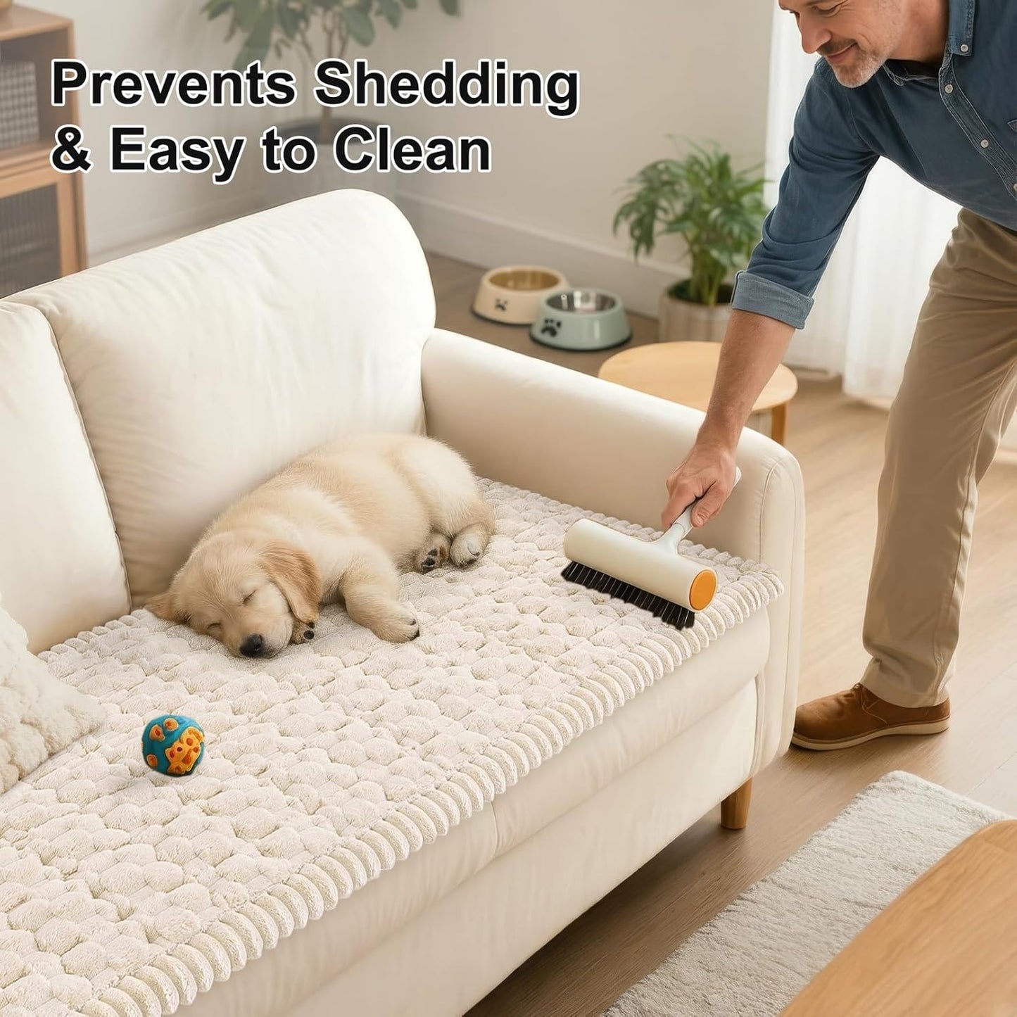 Smiry Non Slip Couch Covers for Dogs, Scratch Resistant Pet Sofa Protector, Machine Washable Soft Fuzzy Thick Furniture Cover for Sofa Loveseat Sectional Large Dogs (Cream, 27.6" x 59")
