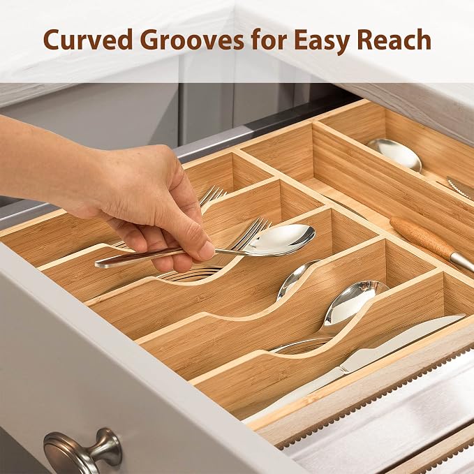 Umilife Bamboo Kitchen Drawer Organizer, 13 Inch Silverware Utensil Tray Holder - Image 6