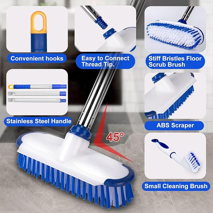 ITTAHO Floor Scrub Brush with Long Handle, 2 in 1 Deck Scrub Brush, Stiff - Image 3