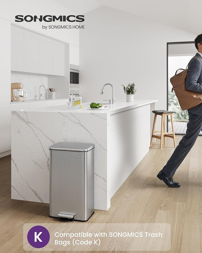 SONGMICS Kitchen Trash Can, 10.5 Gallon Garbage Can, Large Step Trash Bin - Image 3