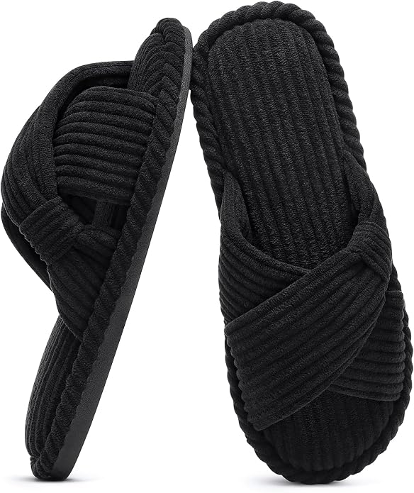 Evshine Summer House Slippers for Women Corduroy Cross Bow Indoor Slippers Open by Evshine