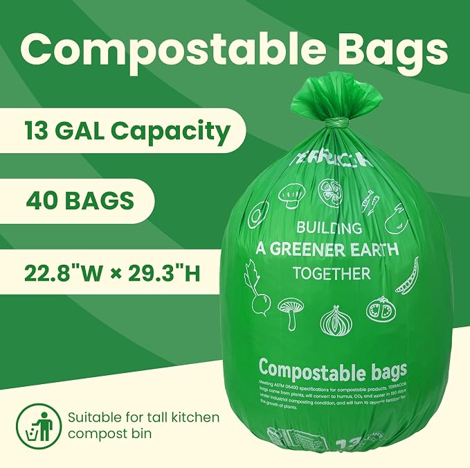 13 Gallon Compostable Trash Bags, 40 Bags Compost Bags - Image 2