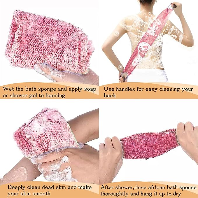 African Net Sponge with Handles 3 Pieces Long African Exfoliating Net Washcloth - Image 2