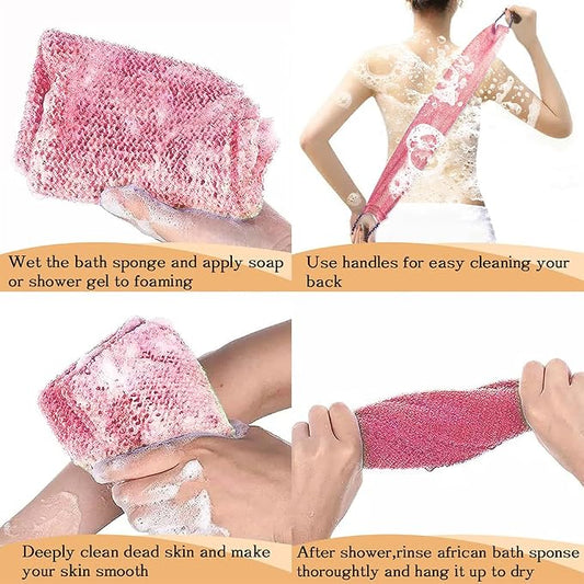 African Net Sponge with Handles 3 Pieces Long African Exfoliating Net Washcloth - Image 2
