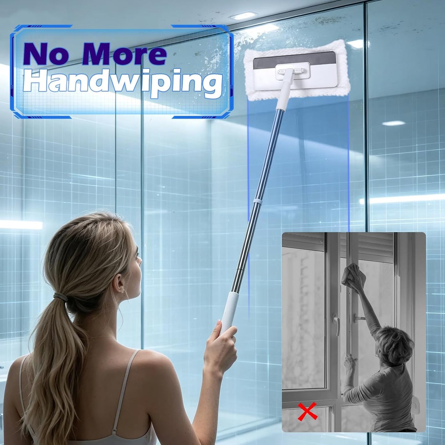 Masthome Clamp Mop Compatible with Swiffer Wet Jet Mops, 50" Stainless Steel Handle Mini Mop for Hardwood, Tile, Laminate, Marble, Wall, Window, Multi-Surface Floor Cleaning