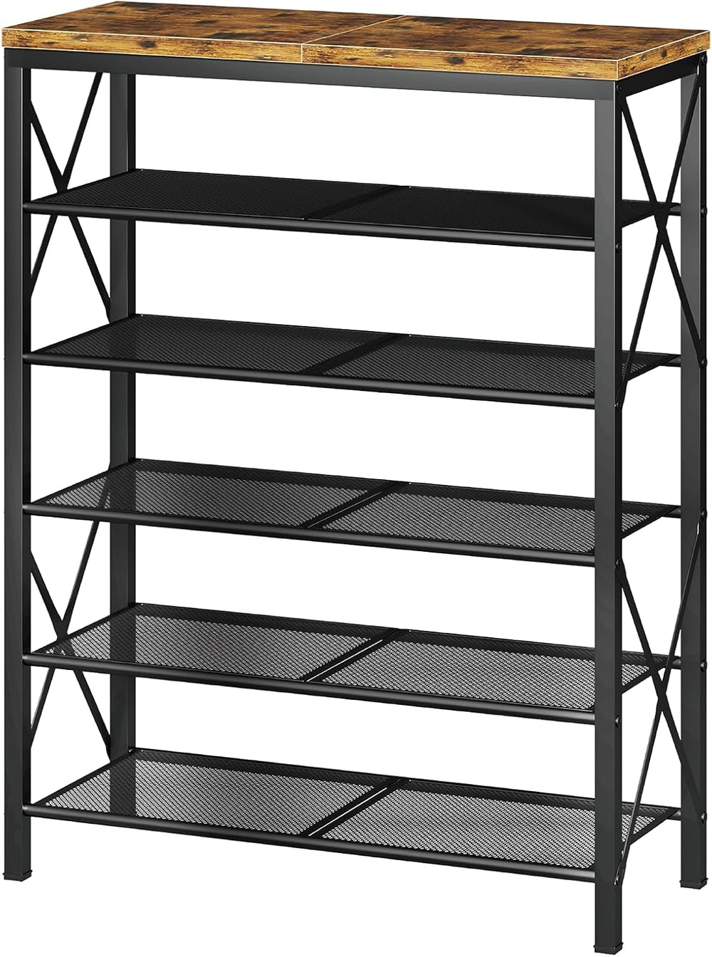 6 Tier Shoe Rack, Metal Shoe Stand with Wooden Top, Sturdy Shoe Shelf for Ent...