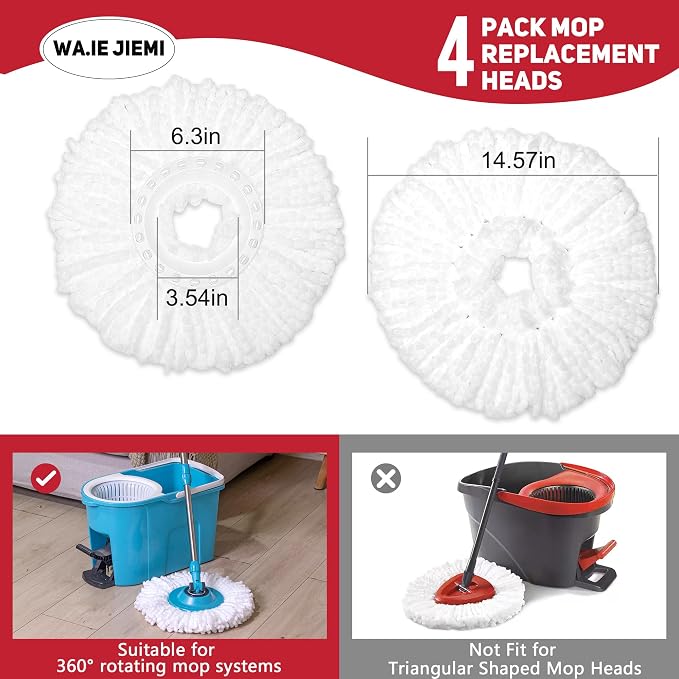 4-Pack White Mop Replacement Heads - Image 3