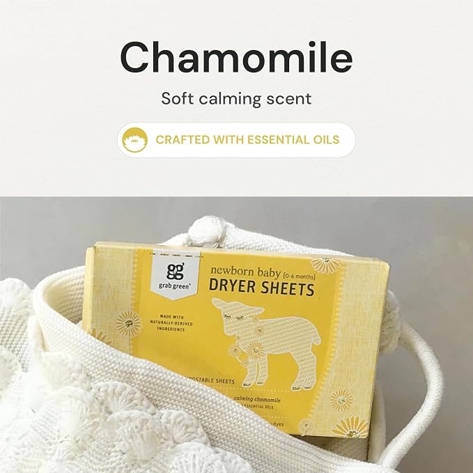 Grab Green Newborn Baby Dryer Sheets, 40 Sheets, Chamomile Scent, Plant and - Image 3