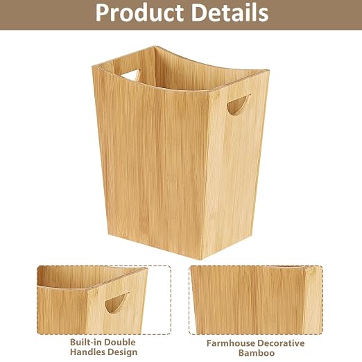 SEHERTIWY Wood Trash Can Wastebasket, 2 Gallon Small Waste Basket - Image 3