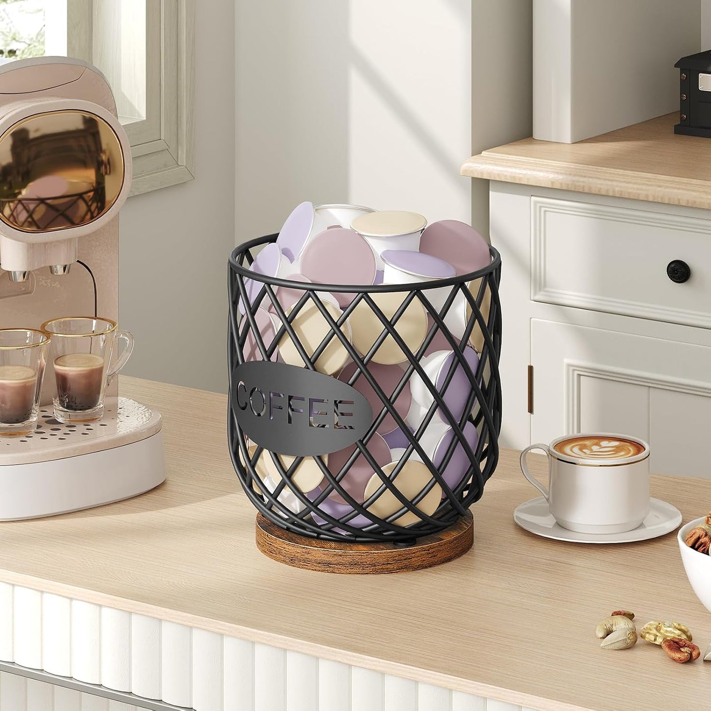 Coffee Pod Holder Organizer, Holder for K Cup, Large Capacity Coffee Pod Basket, Versatile Coffee Capsule Storage Organizer, for Kitchen Countertop, Rustic Brown KH09BR