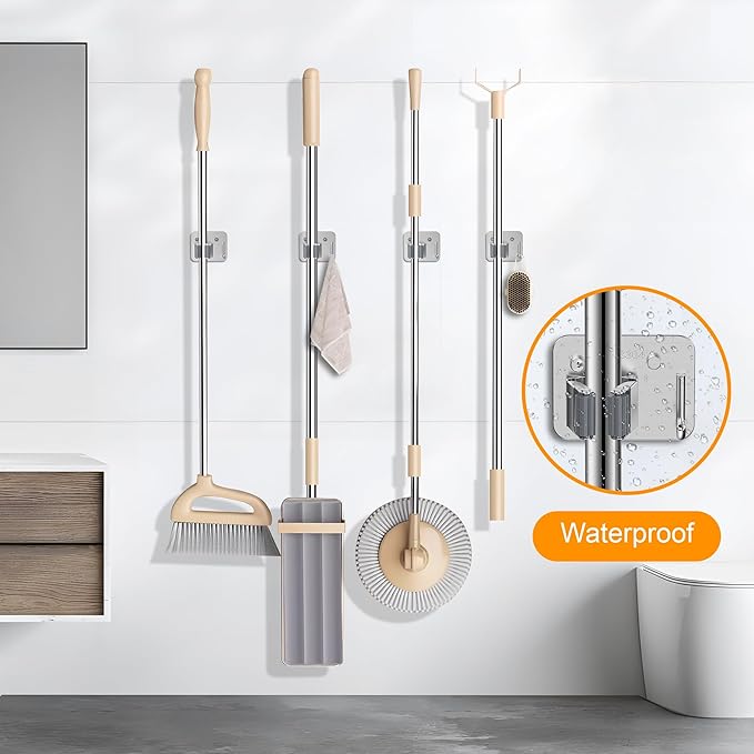 4 Pack Stainless Steel Mop and Broom Holder Wall Mount - Image 9