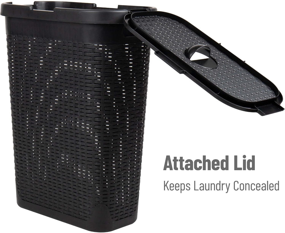 Mind Reader Slim Laundry Hamper with Lid, 40L Clothes Basket, Narrow Tapered ...