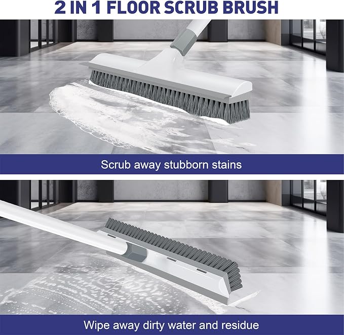 Floor Scrub Brush with 60 inch Long Handle, 2 in 1 Heavy Duty Stiff Bristle - Image 4