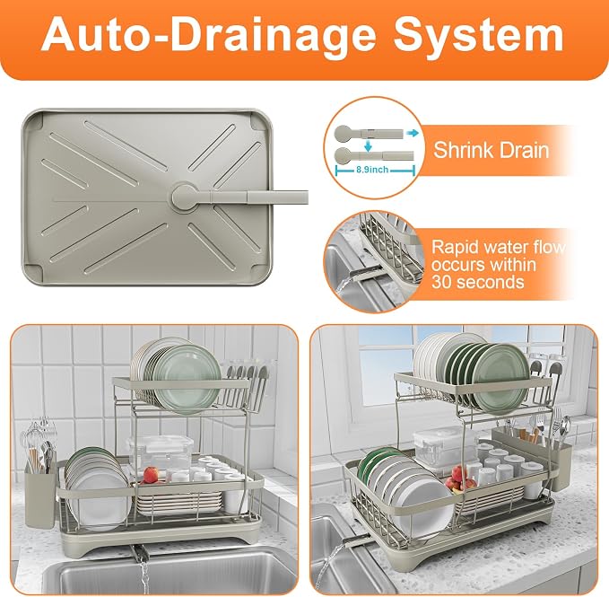 Dish Drying Rack for Kitchen Counter, Two-Tier Dish Rack - Image 4