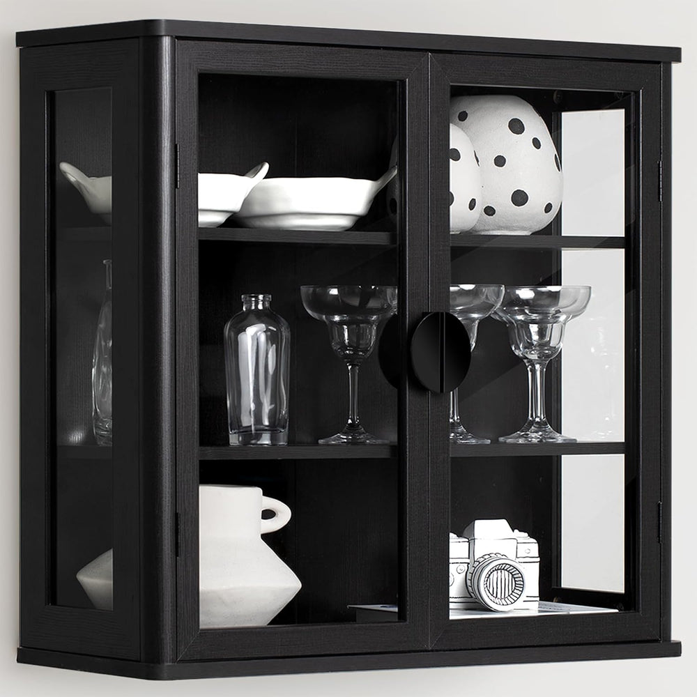 NEWOWNDS Display Wall Storage Cabinets for Laundry Room with Tempered Glass