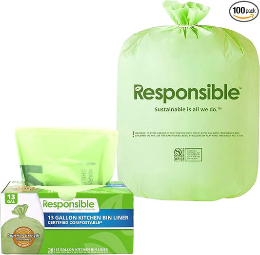 Responsible Products Kitchen Bin Liners, Certified Compostable, Heavy Duty by ResponsibleProducts%C2%AE