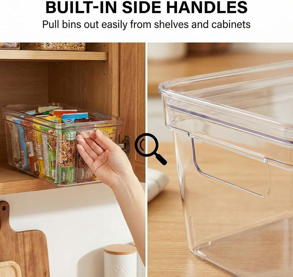 MOONEDGE 8-Pack 10x6x5 Stackable Small Clear Storage Bins with Lids