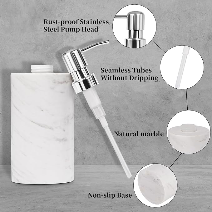 Marble Soap Dispenser with Stainless Steel Pump, 6 Ounces - Image 3
