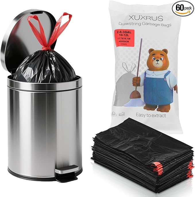 XUXRUS 2.6-3 Gallon Black Bathroom Drawstring Trash Bags by XUXRUS