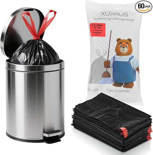 XUXRUS 2.6-3 Gallon Black Bathroom Drawstring Trash Bags by XUXRUS