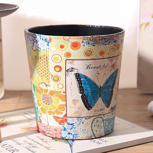 PU Leather Small Trash Can Wastebasket, Round Garbage Container Basket - Image 5