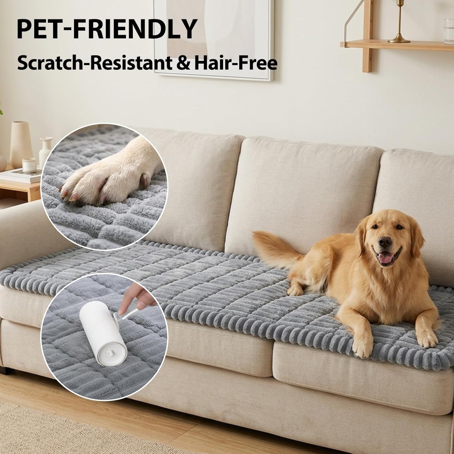 Fixwal Waterproof Dog Couch Cover, Washable Non-Slip Pet Couch Covers for Sofa, Leak-Proof Sofa Protector for Dogs, Pet Friendly Thick Soft Fuzzy Furniture Cover (Grey, 27.6" x 59.1")