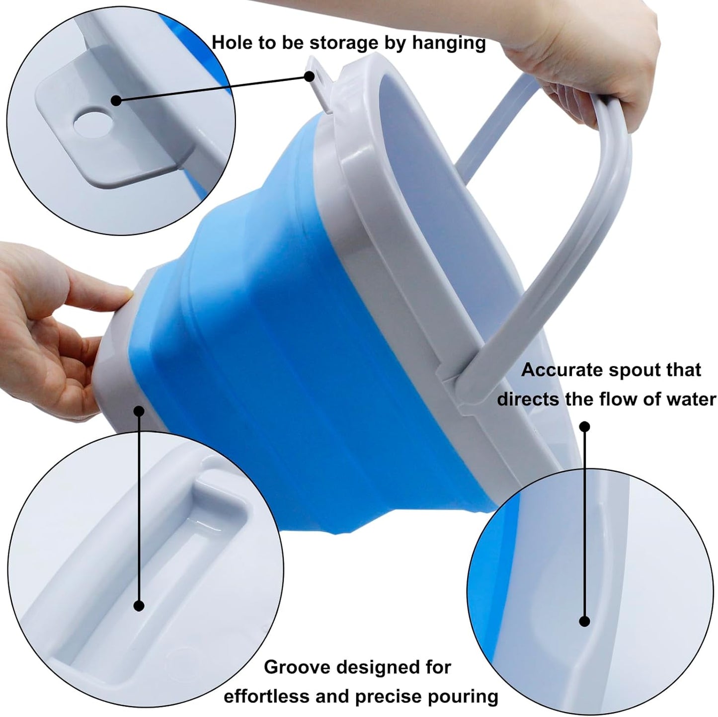 CHILDLION Collapsible Bucket 5L, Foldable Mop Bucket Car Wash Buckets with Handle for Cleaning Supplies, Portable Sink Wash Basin Storage Bin Ice Tub for Fishing Beach Outdoor Camping Kitchen (Blue)