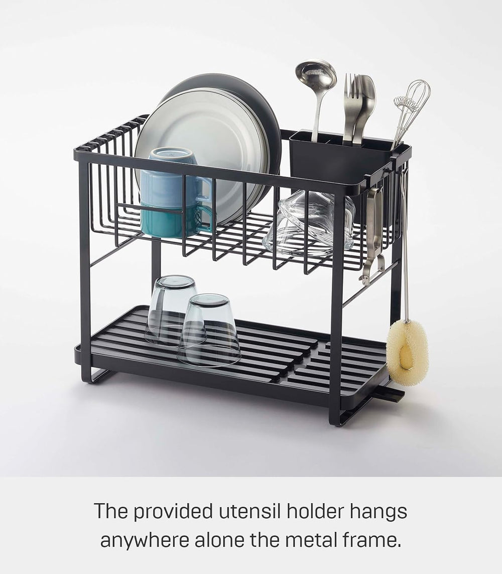 YAMAZAKI Home Tower Two-Tier Adjustable Dish Drainer Rack, Compact Drying Rac...