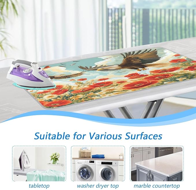 Vivid Poppy Wildflowers and Eagles Ironing Mat Thickened Ironing Blanket Travel - Image 5