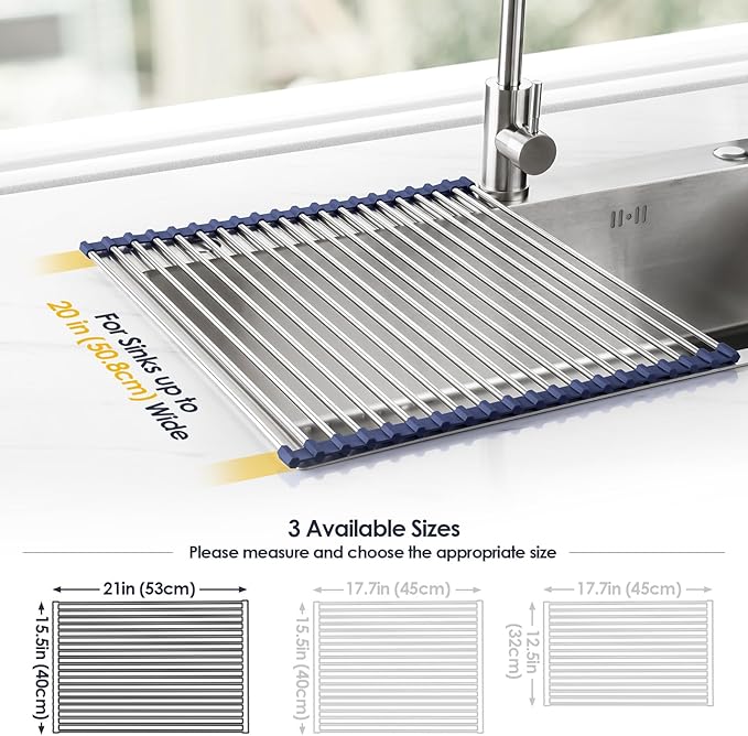 Tomorotec 21" x 15.5" Roll Up Dish Drying Rack Over Sink Drying Rack Sink Cover - Image 4