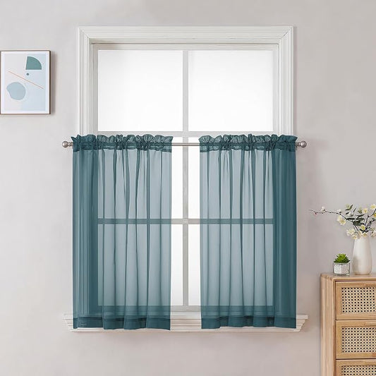 Chyhomenyc Stone Blue Sheer Curtains 30 inch Length 2 Panels, Light Filtering by Chyhomenyc