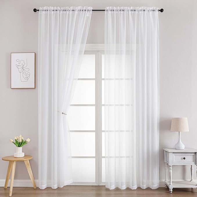 Chyhomenyc White Sheer Curtains 78 Inches Long 2 Panels Set by Chyhomenyc