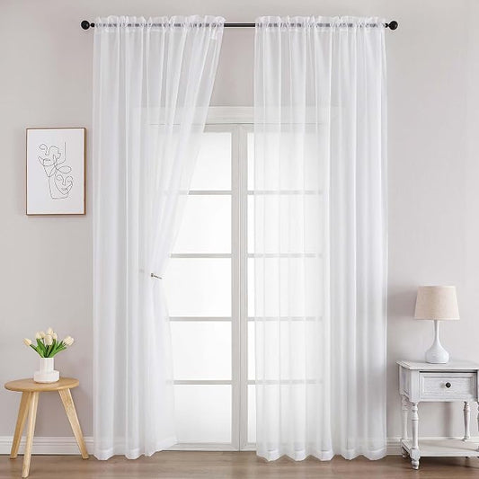 Chyhomenyc White Sheer Curtains 96 Inches Long 2 Panels, Light Filtering White by Chyhomenyc