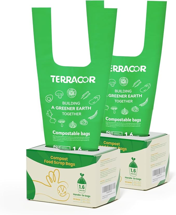 1.6 Gallon Compostable Food Scrap Bags Handle Tie by TerracorPackaging