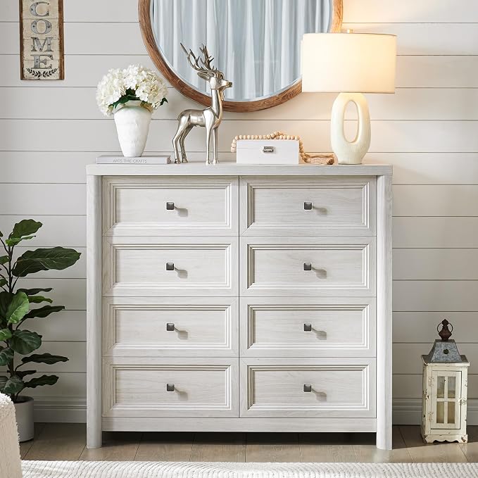 41" Tall White Dresser, Farmhouse 8 Drawers Dressers - Image 3