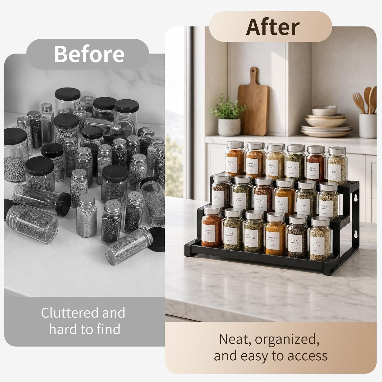 Expandable Spice Rack Organizer for Cabinet, 3-Tier Metal Spice Shelf | Expandable 16"-29", Anti-Separation Sliding Design, Organizes Jars, Bottles & Seasonings, Easy Assembly