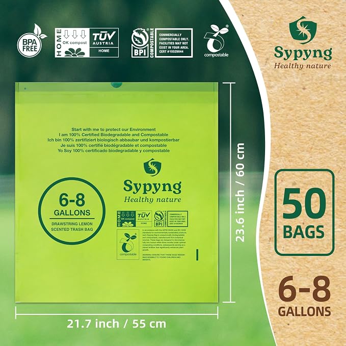 Compostable Trash Bags 6-8 Gallon – Heavy Duty, 1.1 Mil Thick, 100% - Image 3