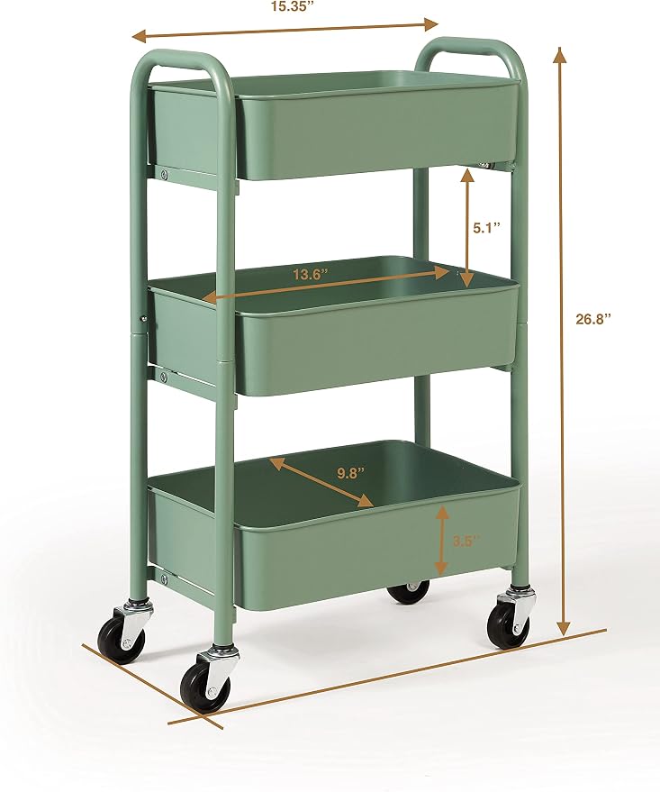 SunnyPoint 3-Tier Delicate Compact Rolling Metal Storage Organizer - Image 6
