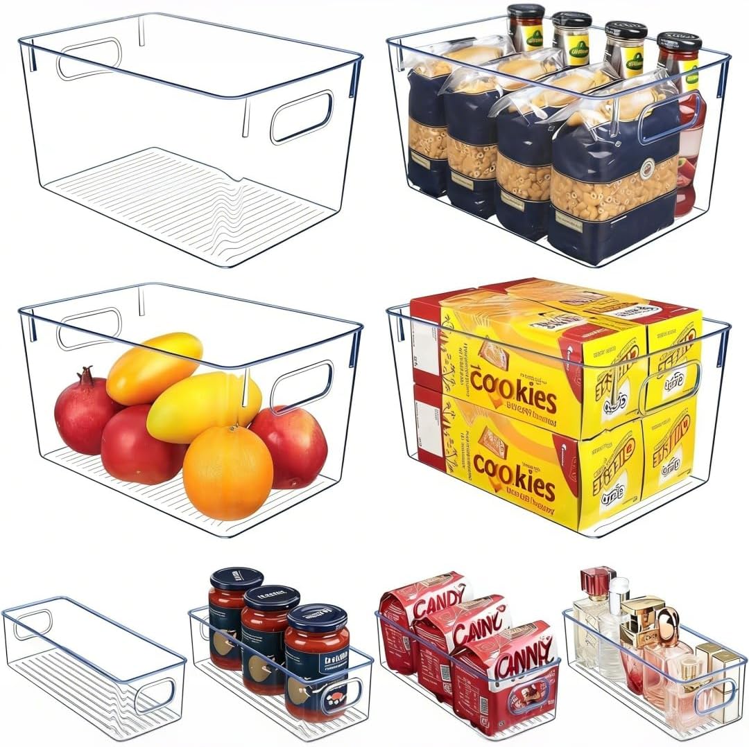 Set of 8 pantry organizers and storage, Clear Plastic Storage Bins for Kitchen Organization, Freezer Storage, Home Edit Containers
