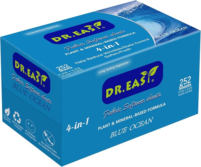 DR.EASY Dryer Sheets Plant Based Formula 252 Ct BLUE OCEAN, Softener sheets by DREASY