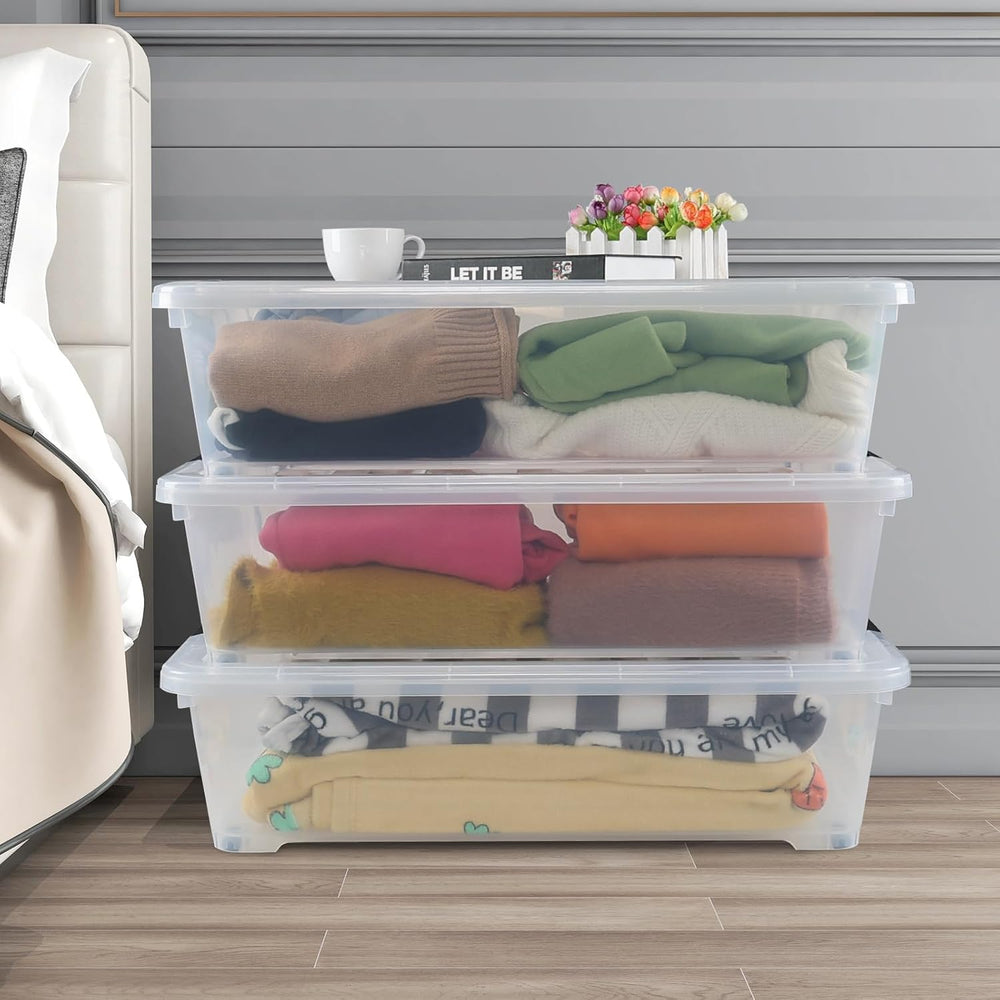 3-Pack Large Clear Plastic Underbed Container with Wheels, 50 L